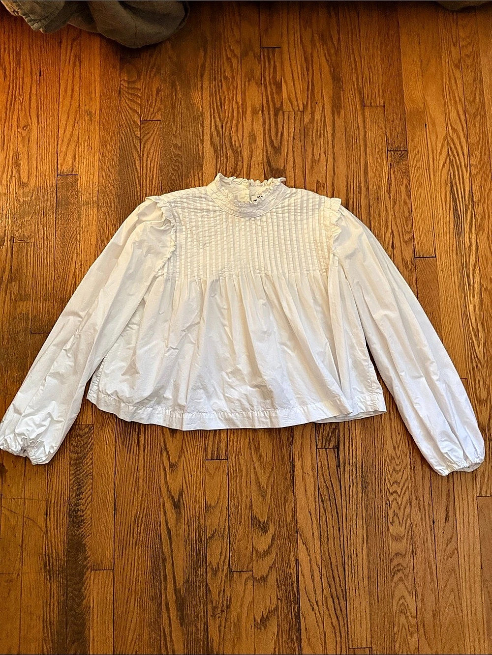 GANNI White Pintuck Poplin Button Front Blouse